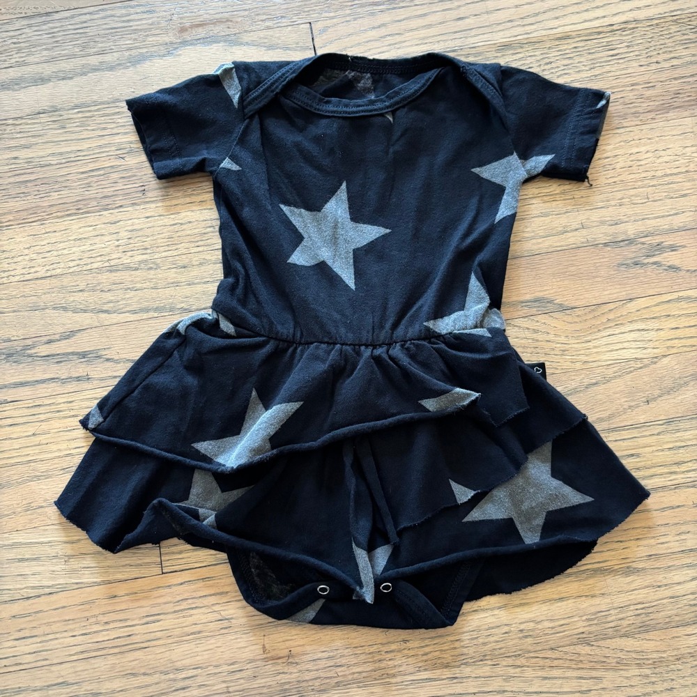 Nununu Baby Girls Black Star Print Ruffle Dress Romper 0-6 Months